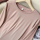Leather pink curved bottom shirt big size female spring loose, thin round neck long -sleeved main shoulder t -shirt mask