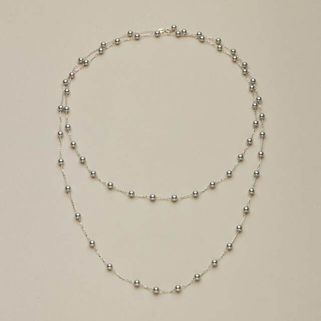 AHCHOO niche Jingshe style long S925 sterling silver necklace is really hemp silver gray pearl sweater chain can be folded