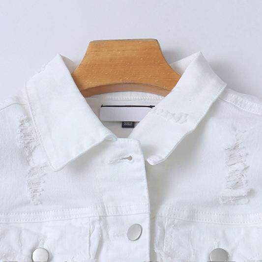 Denim lapel short jacket, bristled ripped jacket, cardigan, spring and autumn new foreign trade button women's top 17344