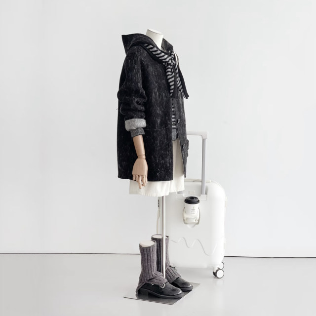 Spring and winter new variegated tweed coat coat college hooded age-reducing high-end Korean version women loose lazy high-end
