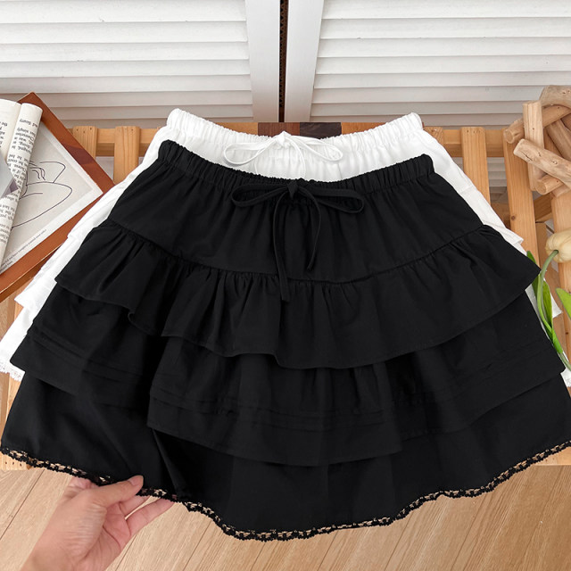 French style versatile lace ruffled high-waist cake skirt puff skirt short skirt skirt for women autumn new style