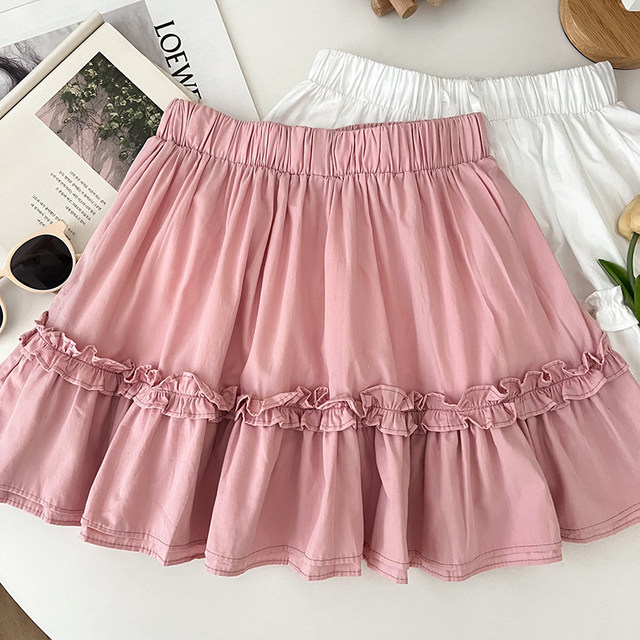 Sweet and versatile lace-up bow high waist slim fungus ruffled skirt anti-exposure short skirt cake skirt women