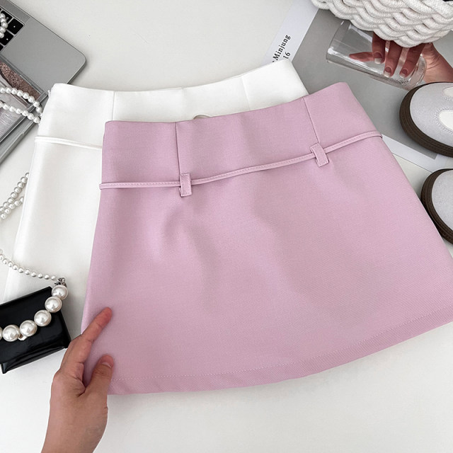Korean version of sweet age-reducing lace-up bow with high waist slim skirt anti-exposure short skirt hip-covered skirt for women in summer