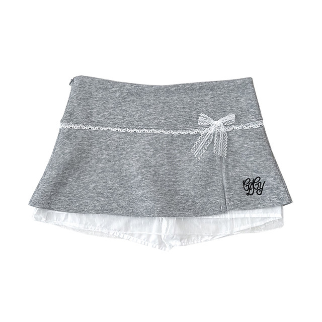 Sweet embroidered letters high waist slim lace bow skirt anti-exposure short skirt hip-cover skirt women