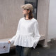 European Station 2024 autumn new simple A-line waist-hugging solid color shirt splicing pullover versatile solid color shirt