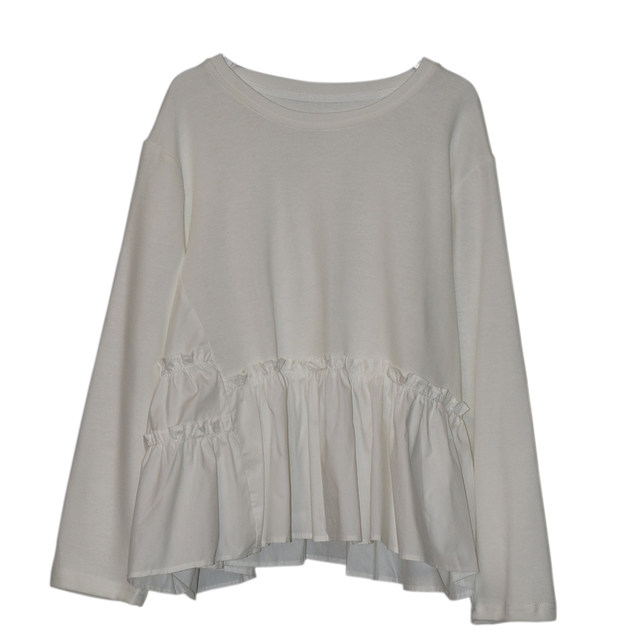 European Station 2024 autumn new simple A-line waist-hugging solid color shirt splicing pullover versatile solid color shirt