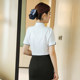 White short-sleeved shirt women's design stand-up collar shirt hotel front desk work clothes professional clothing ethnic style top plus velvet