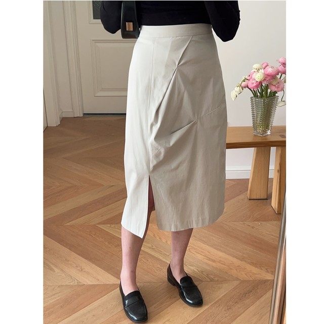 New summer style, Hong Kong style asymmetrical mid-high waist mid-skirt hip skirt skirt slit 0.27KG
