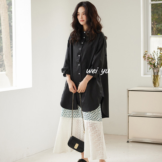 Weiyu large-size women's high-end skirt 2025 spring and autumn new long skirt loose casual lace splicing skirt
