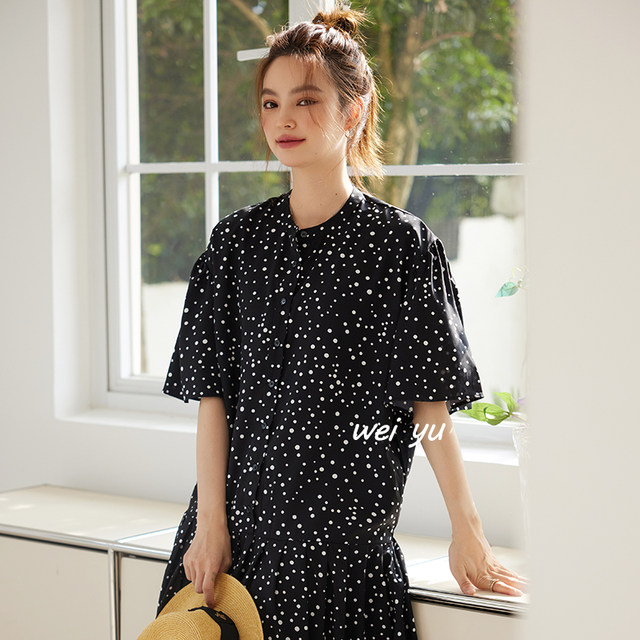 Weiyu large-size women's polka dot floral dress 2025 summer new loose skirt short-sleeved high-quality long skirt