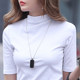 Middle-collar pure cotton solid color short-sleeved T-shirt for women with five-point sleeves large size slim base T-shirt half high collar middle-aged mother