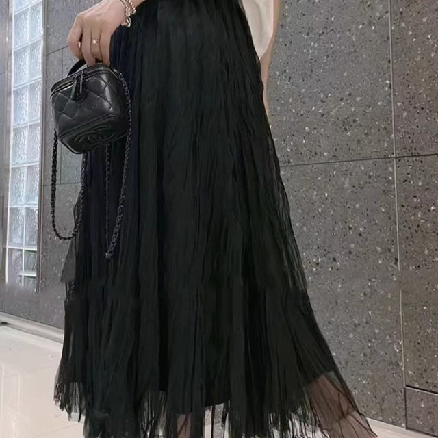 Mesh skirt for women 2025 spring new European station solid color high waist tulle skirt versatile fashionable age-reducing long skirt