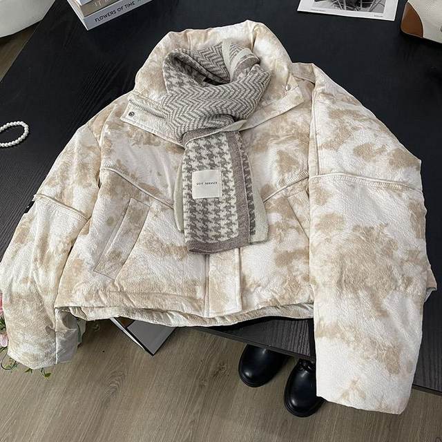 tie-dye down jacket for women 2024 winter new Korean version small loose thickened stand collar bread jacket short jacket