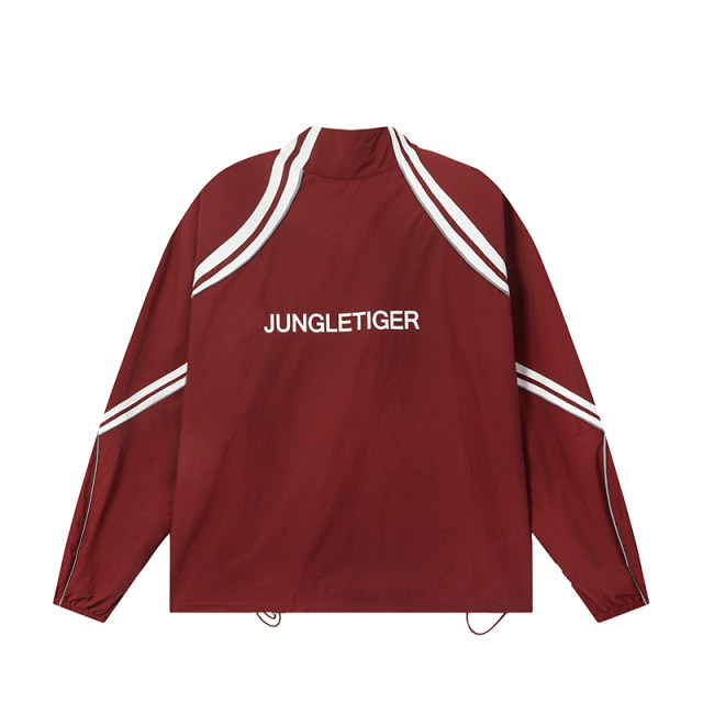 Jungle tiger logo thick plate rubber webbing sports splicing stand collar jacket retro adjustable drawstring men's and women's jacket