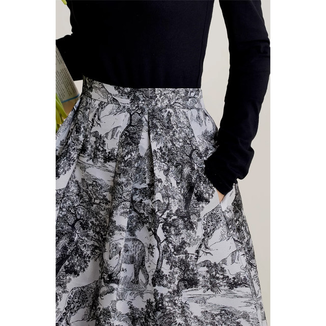 Migu retro ink painting skirt spring and autumn printed skirt women's A-line skirt high waist large hem skirt slim pleated skirt