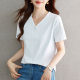 Purple V-neck Short-sleeved T-shirt for women 2025 new summer hot women's loose high-end front shoulder half-sleeved tops
