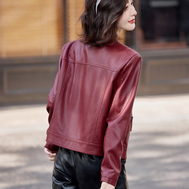 2025 new motorcycle leather jacket for women cool style stand collar short wallet sheepskin leather XP JK3963