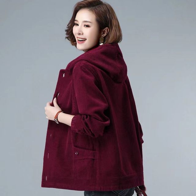 
New corduroy women's jacket for spring and autumn, casual loose and thin, middle-aged and elderly mother's jacket for women