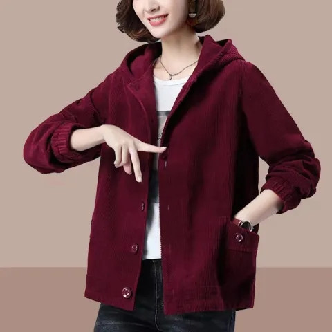 
New corduroy women's jacket for spring and autumn, casual loose and thin, middle-aged and elderly mother's jacket for women