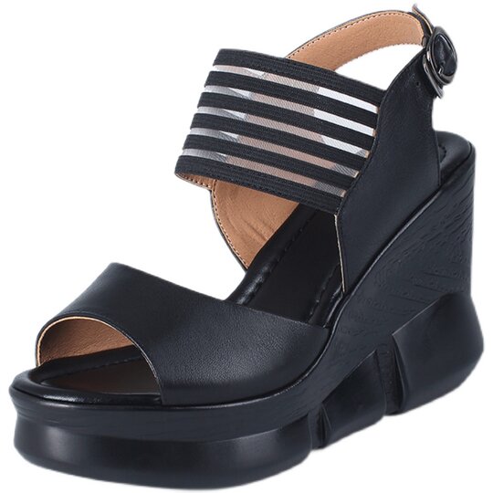 2025 New Genuine Leather Wedge Sandals for Women Summer Outerwear Platform High Heels Thick Sole Fashionable Fish Mouth Cowhide Shoes