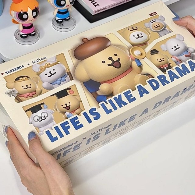 New genuine Maltese line puppy life theater blind box small golden retriever small white trendy toy flocking ornaments gift