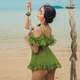 
2025 swimsuit women's skirt vacation small breasts Korean version beach bikini swimsuit women men's swimming trunks green