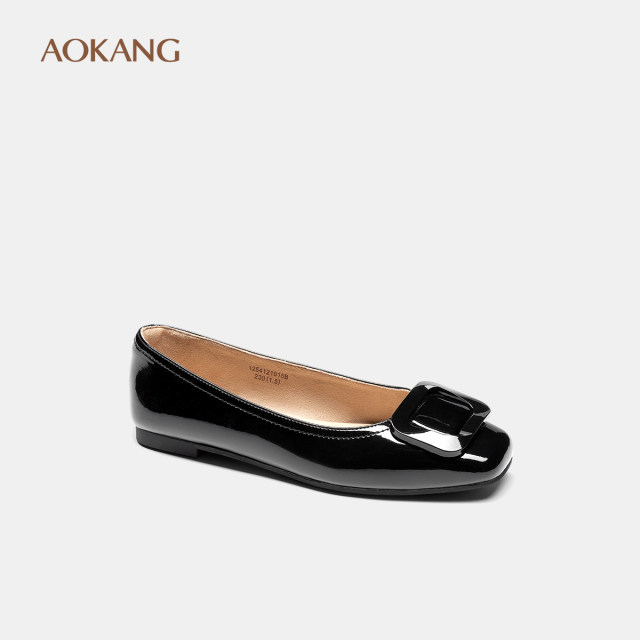 Aokang women's shoes 2025 spring shallow mouth single shoes elegant small square toe commuting shoes fashionable flat shoes