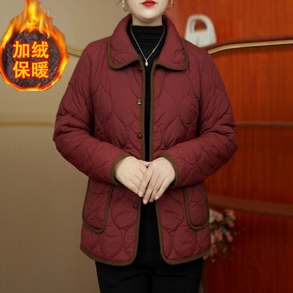 Mother's lapel cotton coat, new winter style, velvet, thickening, noble cotton coat, middle-aged and elderly women's large size cotton coat