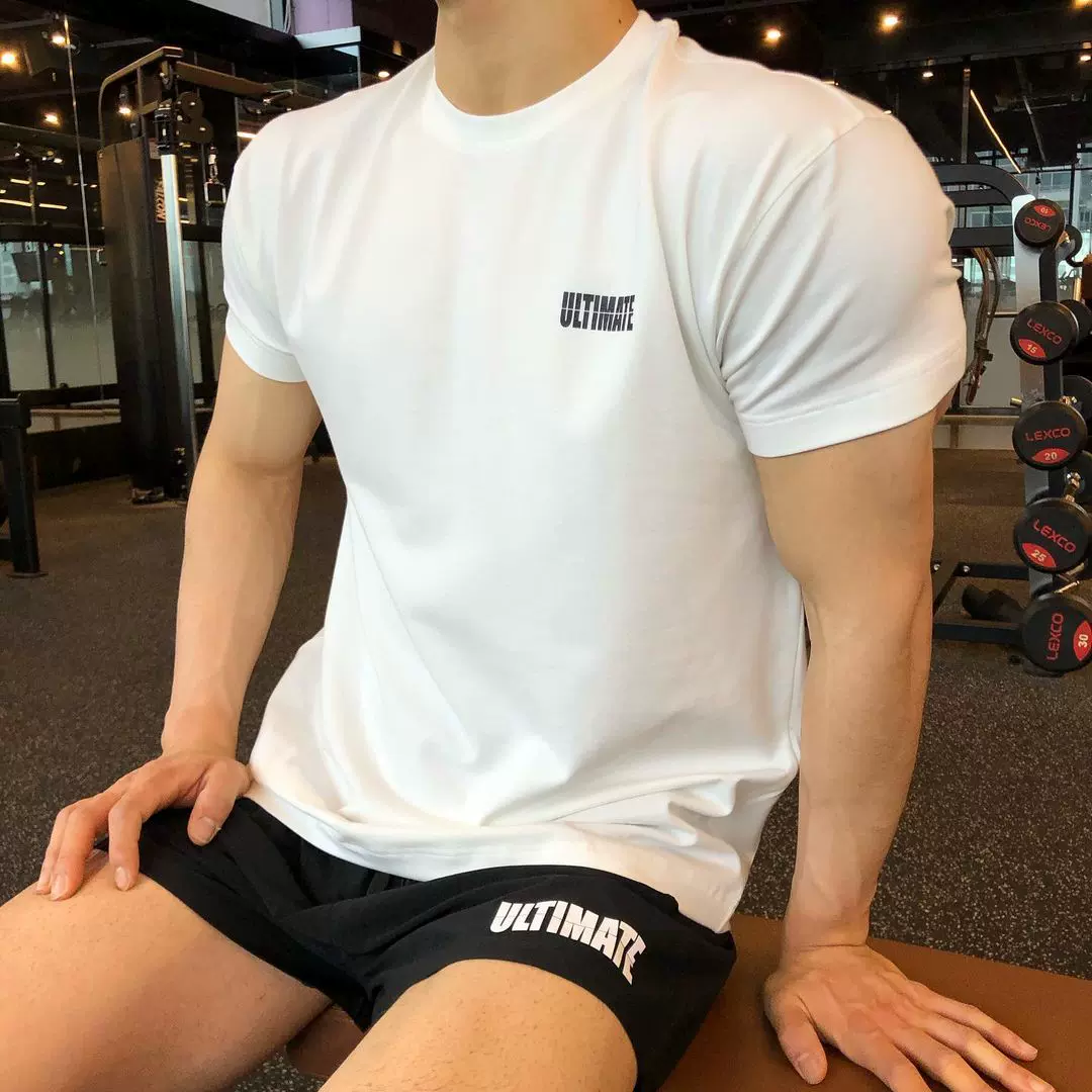 肌肉型男兄弟夏季薄运动t恤男短袖弹力速干紧身