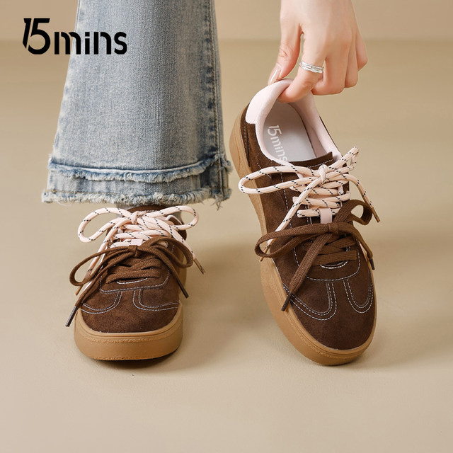 15mins retro color matching moral training shoes for women 2025 new autumn casual all-match thick-soled sneakers small single shoes