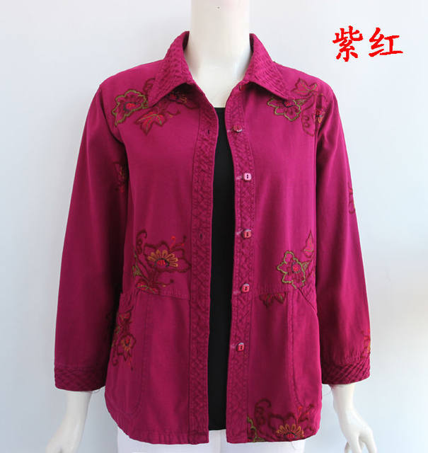 
Middle-aged and elderly mothers wear pure cotton long-sleeved shirt loose large size grandma old man full cotton embroidered shirt cardigan top
