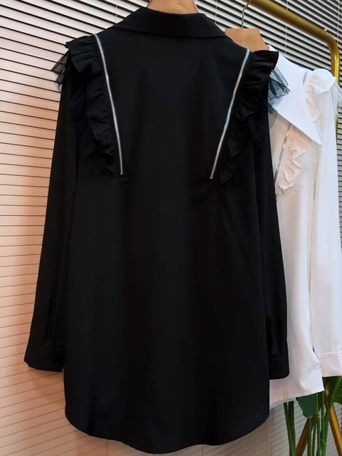 Fat sister's large size women's early spring new Korean style spliced ​​lace shirt loose and versatile base shirt