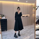Plus size women's fat sister Hepburn style V-neck waist dress 2024 winter new fashion age-reducing little black dress
