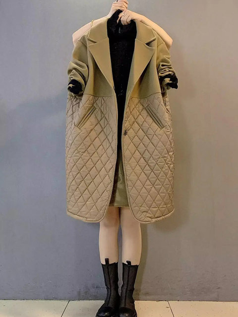 Fat Sister 2022 autumn and winter new large-size women's lapel woolen splicing coat style simple age-reducing jacket