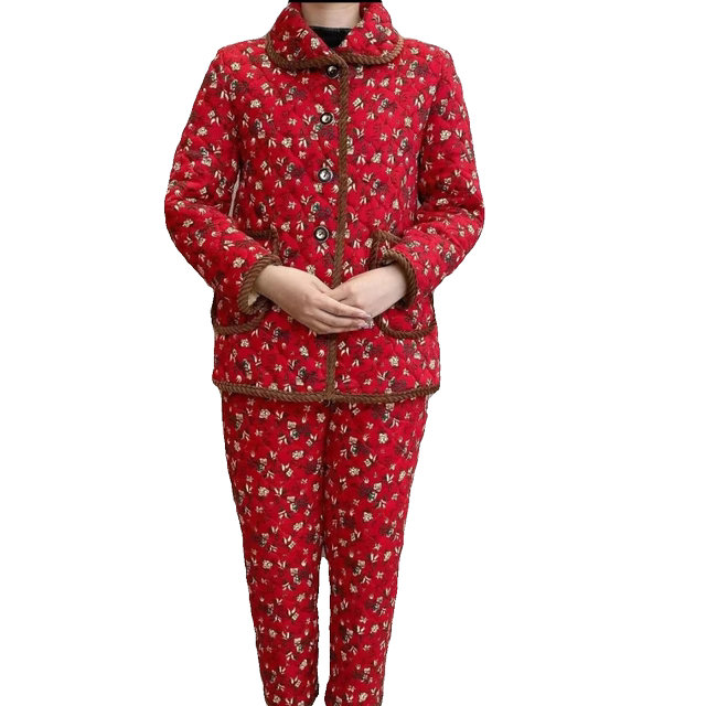 Mom's autumn and winter three-layer cotton plus velvet cotton coat set new winter middle-aged women's cotton jacket and cotton pants two-piece set