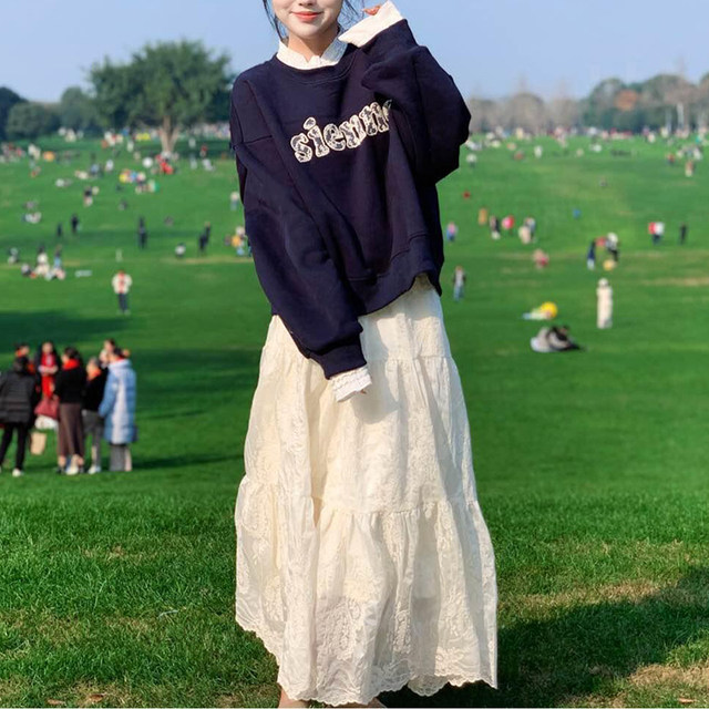 French A-line gauze skirt embroidered skirt for women 2025 spring new high-waist mid-length sweet lace cake skirt