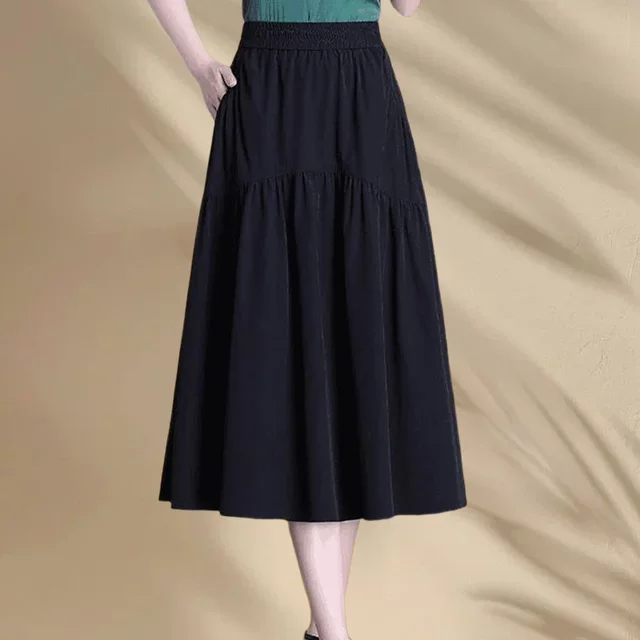 2025 summer new style loose slim skirt pocket skirt large size mid-length high-waisted A-line skirt for women