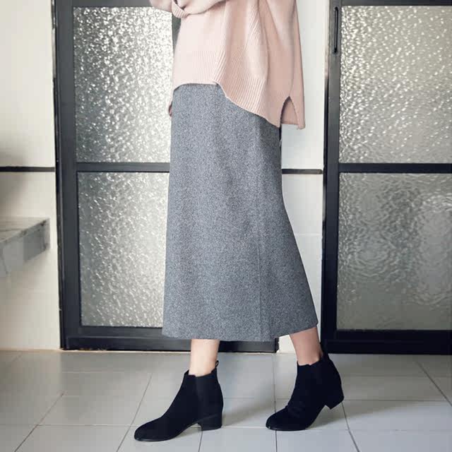 Yu Qingyan 2025 autumn and winter pocket skirt low waist rear slit wool skirt straight one-step skirt literary long skirt