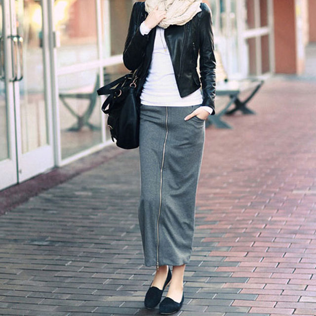 Phantom Autumn and winter hip-covered long skirt slit high waist skirt zipper skirt one-step skirt pocket bottom skirt elastic waist

