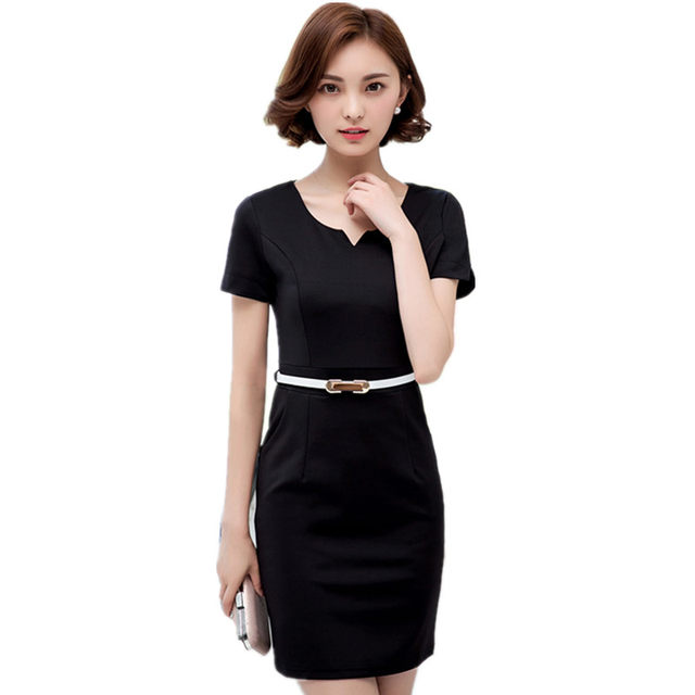 The new OL professional dress dress short -sleeved temperament slimming and thin work service commute large -size uniform hip work
