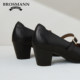 Baoshuman genuine leather Mary Jane shoes for women new thick high heels cowhide soft sole commuting retro leather shoes shallow mouth single shoes