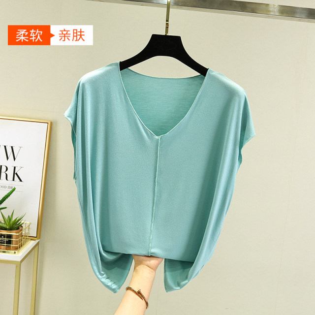 Modal Sleeveless T -shirt Female Summer Loose Loose Lesson Character Thin Models Slender and Weaving V -neck Version