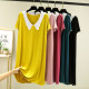 Modal V -neck short -sleeved dress female summer casual thin home nightdress loose large size over -the -knee A -line long skirt