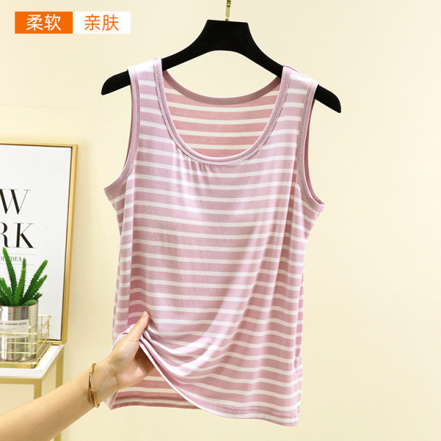 Modal chest pad striped vest for women's summer thin inner sleeveless base shirt large size loose bra top
