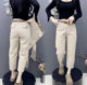 New high-waist khaki denim harem pants for spring 2025, women's loose age-reducing retro slimming nine-point pants trendy
