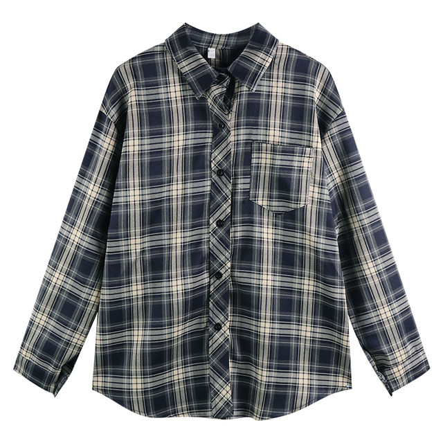 Power style dressing plaid shirt for women early autumn large size American retro loose exterior sunscreen shirt lazy style top