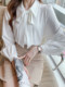 Spring and summer interview bow white shirt women's large size high-end professional shirt French streamer lantern sleeve top
