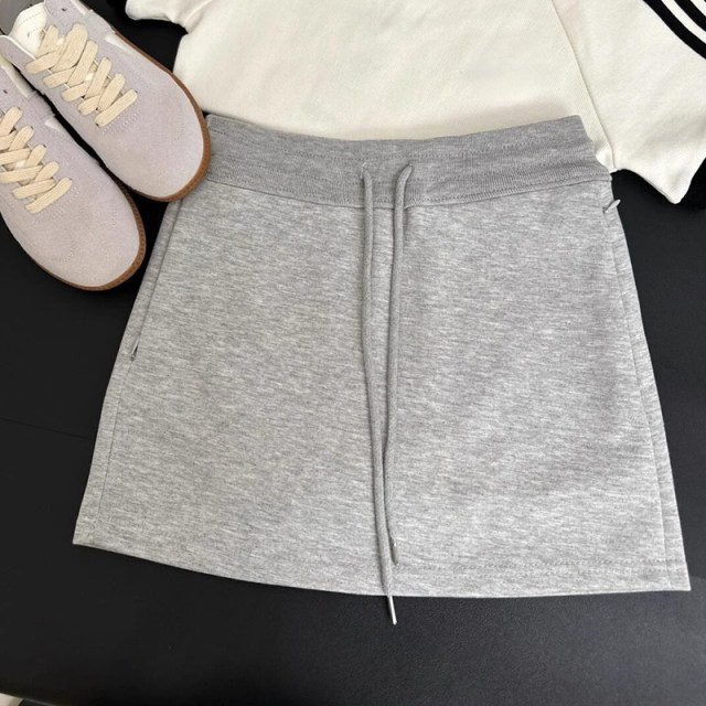 Gray sweat skirt casual skirt women's summer high waist small big size cover hips and make them look slim and A-line hip-pack short skirt