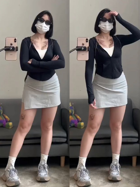 Gray sports sweat skirt skirt women's early autumn slightly fat mm large size yoga skirt small A-line hip skirt pants