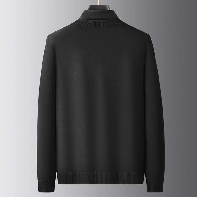 Fat man wears fake two-piece plus size shirt collar sweater for men plus fat jacquard solid color sweater casual long sleeves